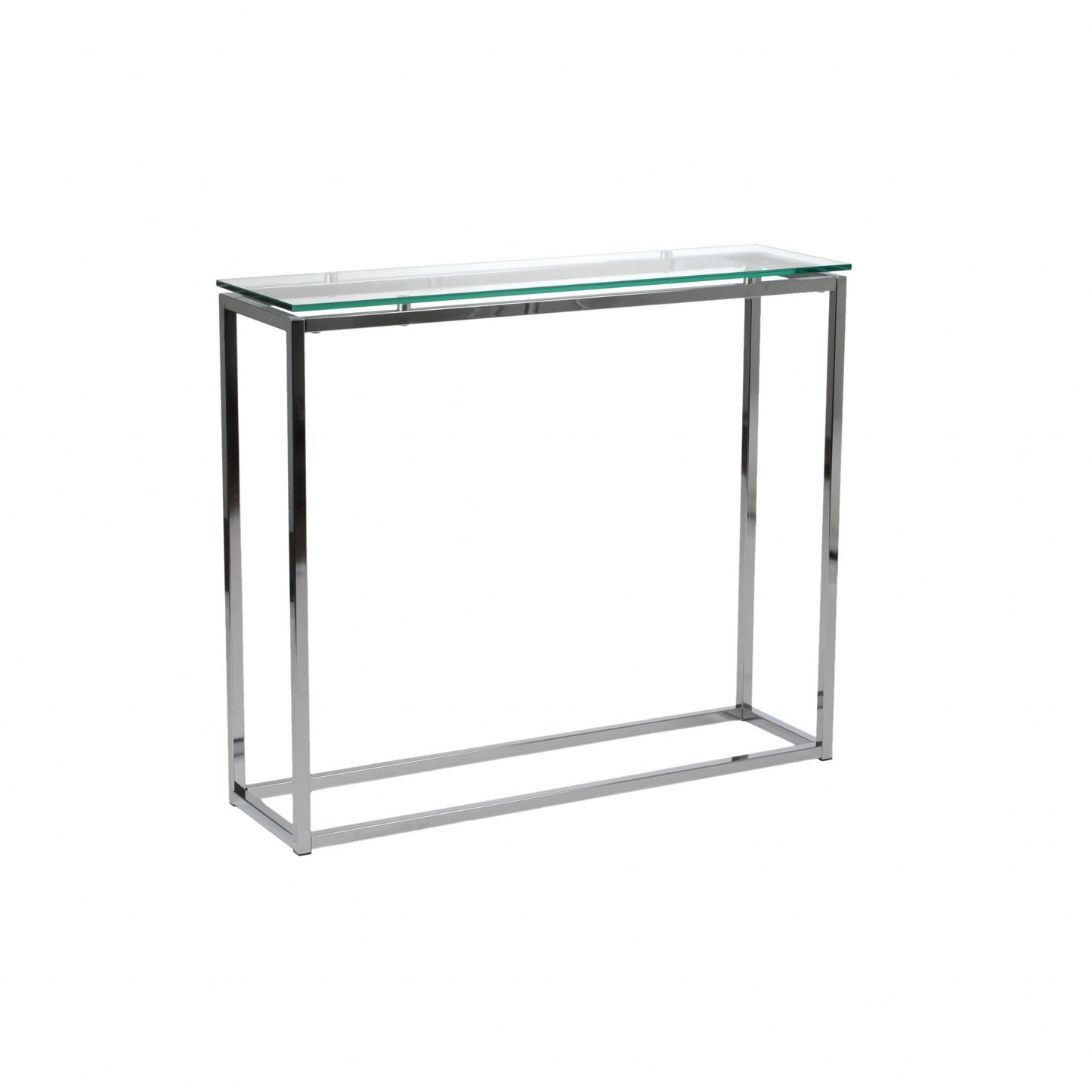 Geo Rectangle Clear Glass and Chrome Console Table By Homeroots | Console Tables | Modishstore - 3