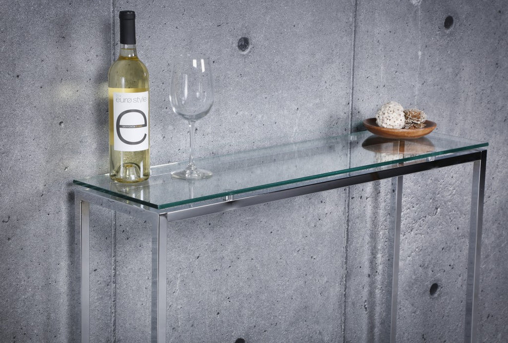 Geo Rectangle Clear Glass and Chrome Console Table By Homeroots | Console Tables | Modishstore - 4