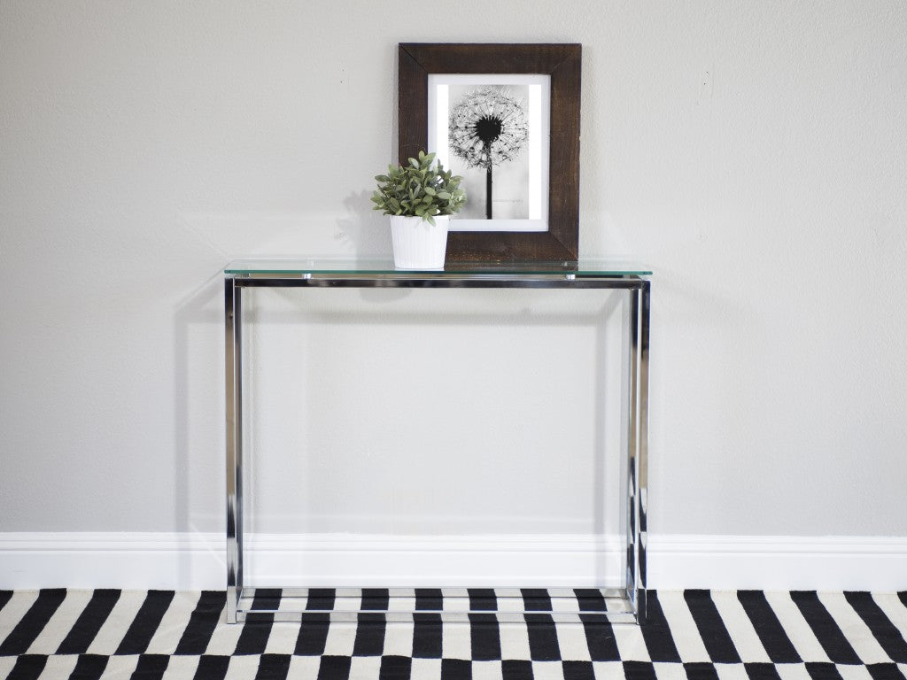 Geo Rectangle Clear Glass and Chrome Console Table By Homeroots | Console Tables | Modishstore - 6