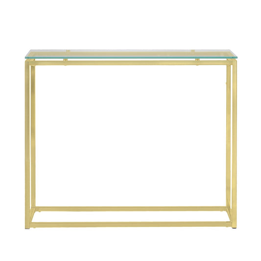 Geo Rectangle Clear Glass and Gold Console Table By Homeroots | Console Tables | Modishstore