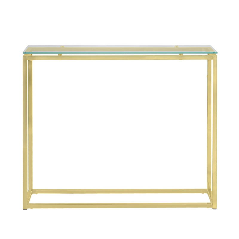 Geo Rectangle Clear Glass and Gold Console Table By Homeroots | Console Tables | Modishstore