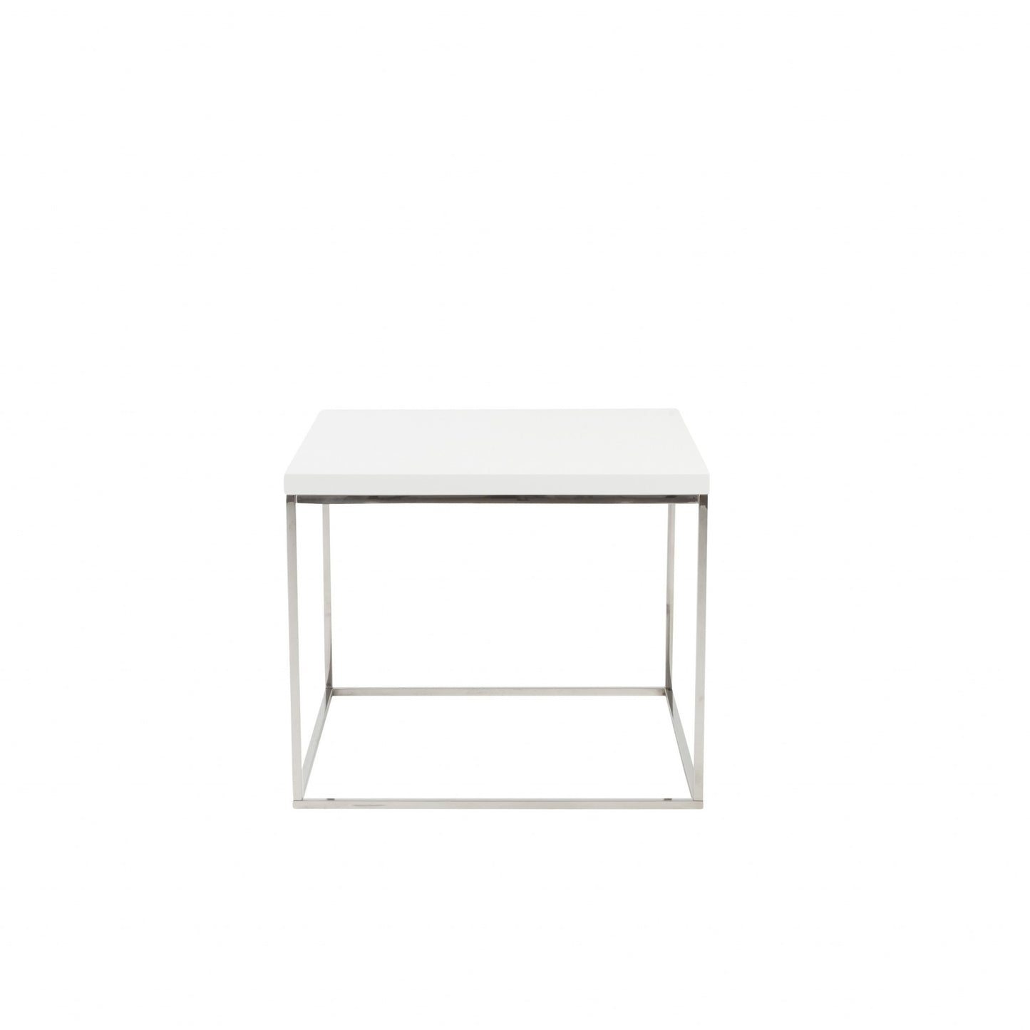 Modern White Gloss and Chrome Cube Side Table By Homeroots