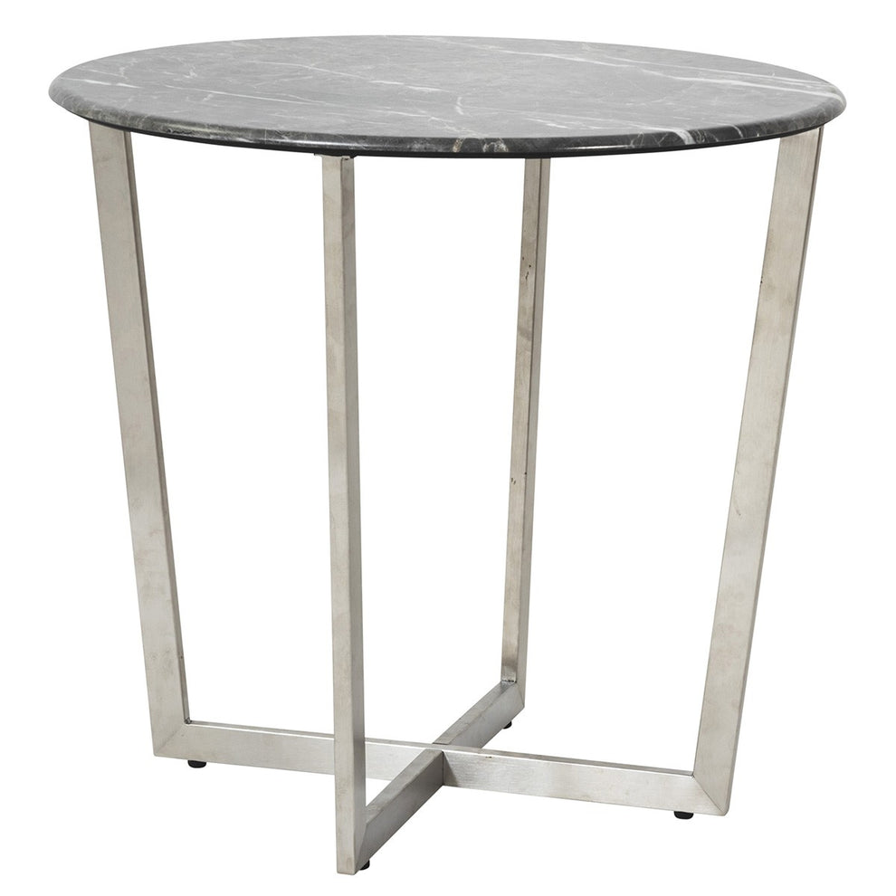 Mod Geo Chrome and Black Round Faux Marble Side Table By Homeroots | Side Tables | Modishstore - 2