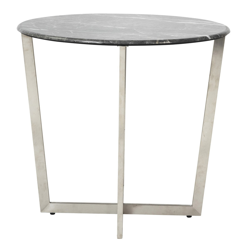 Mod Geo Chrome and Black Round Faux Marble Side Table By Homeroots | Side Tables | Modishstore - 3