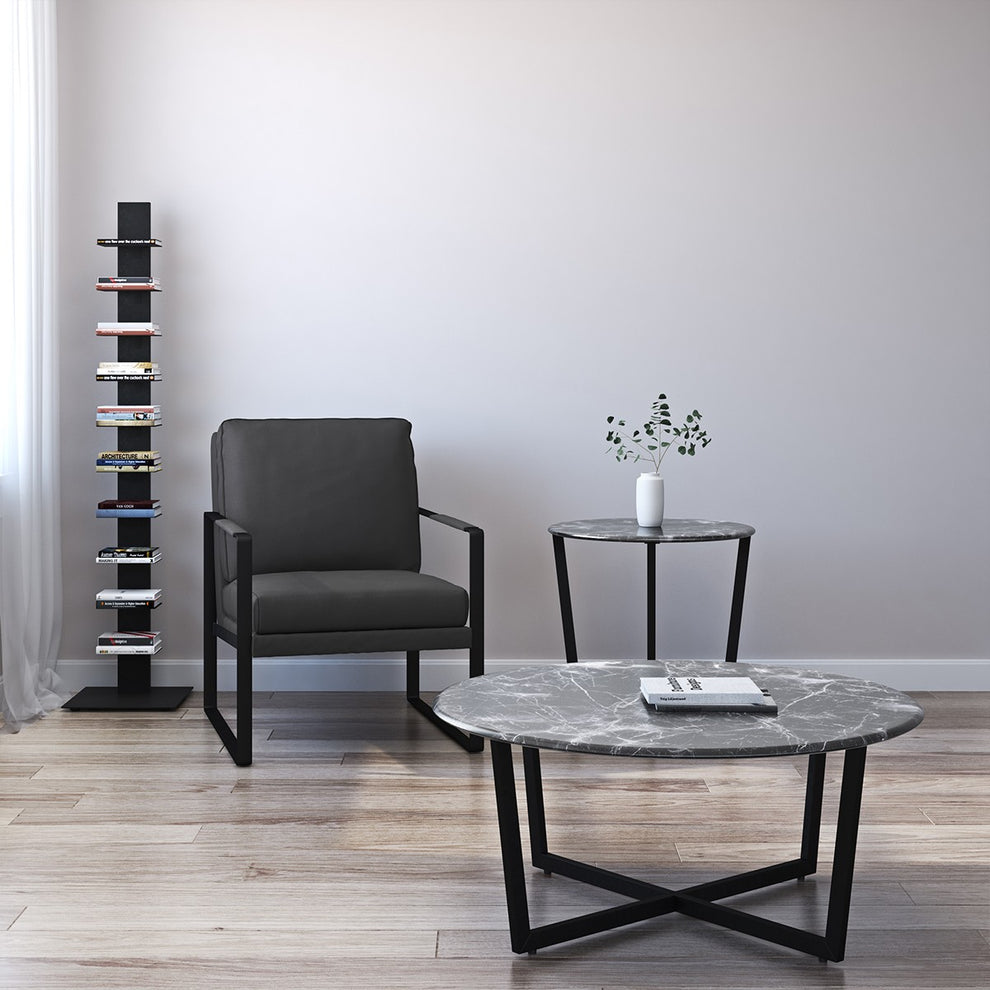 Mod Geo Black and Black Round Faux Marble Side Table By Homeroots | Side Tables | Modishstore - 5