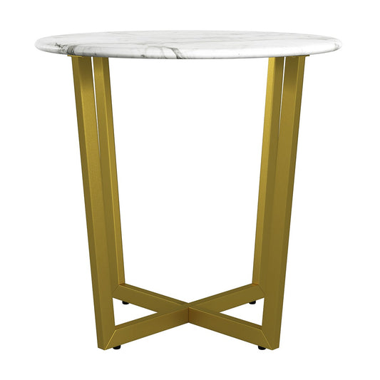 Mod Geo Gold and White Round Faux Marble Side Table By Homeroots