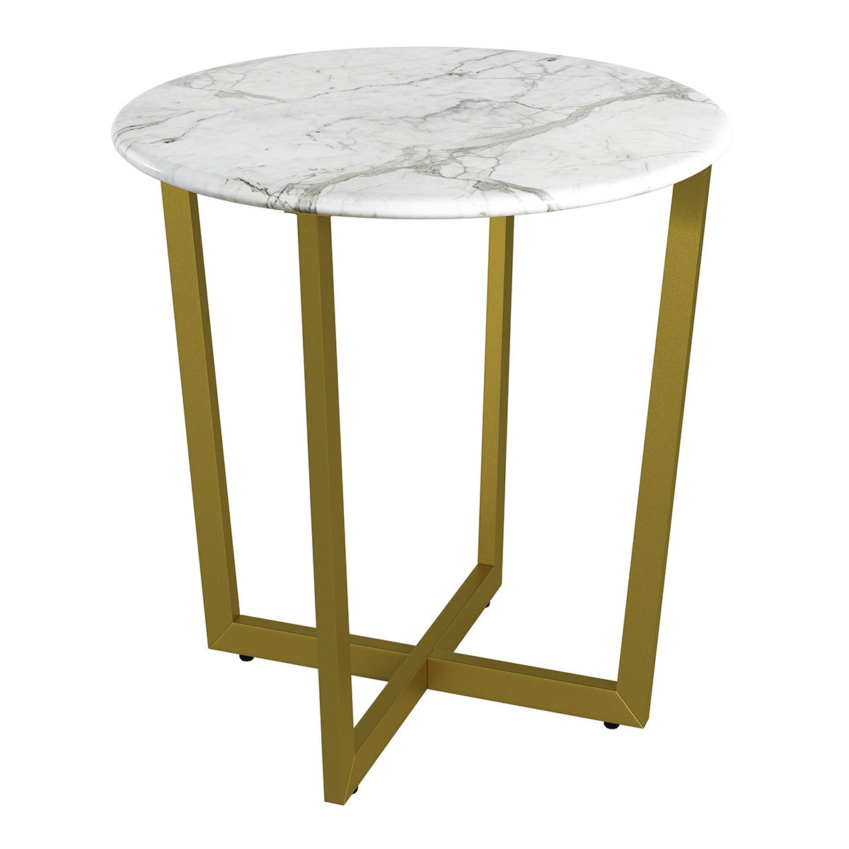 Mod Geo Gold and White Round Faux Marble Side Table By Homeroots | Side Tables | Modishstore - 4