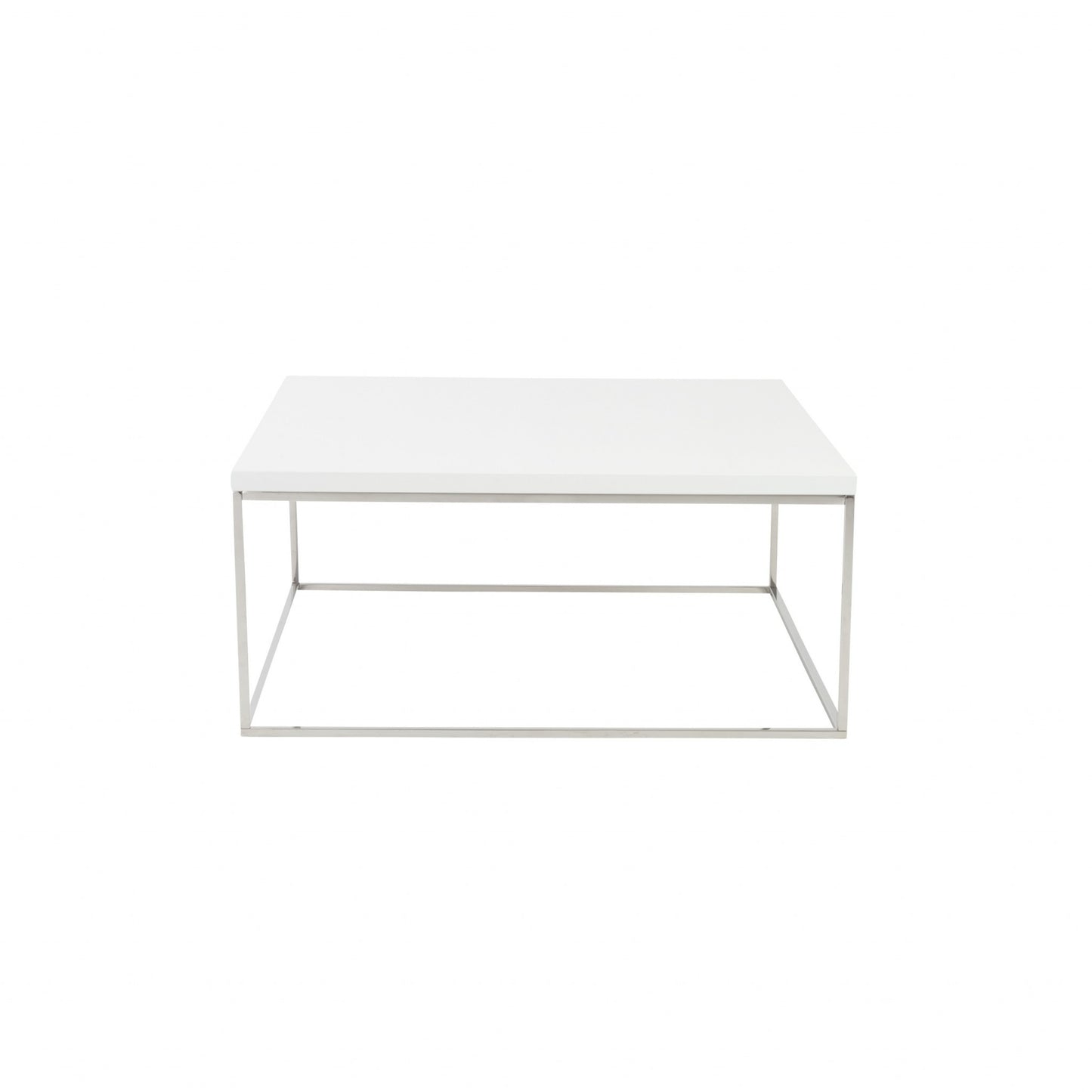 White and Chrome High Gloss Square Coffee Table By Homeroots | Coffee Tables | Modishstore