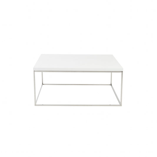 White and Chrome High Gloss Square Coffee Table By Homeroots | Coffee Tables | Modishstore