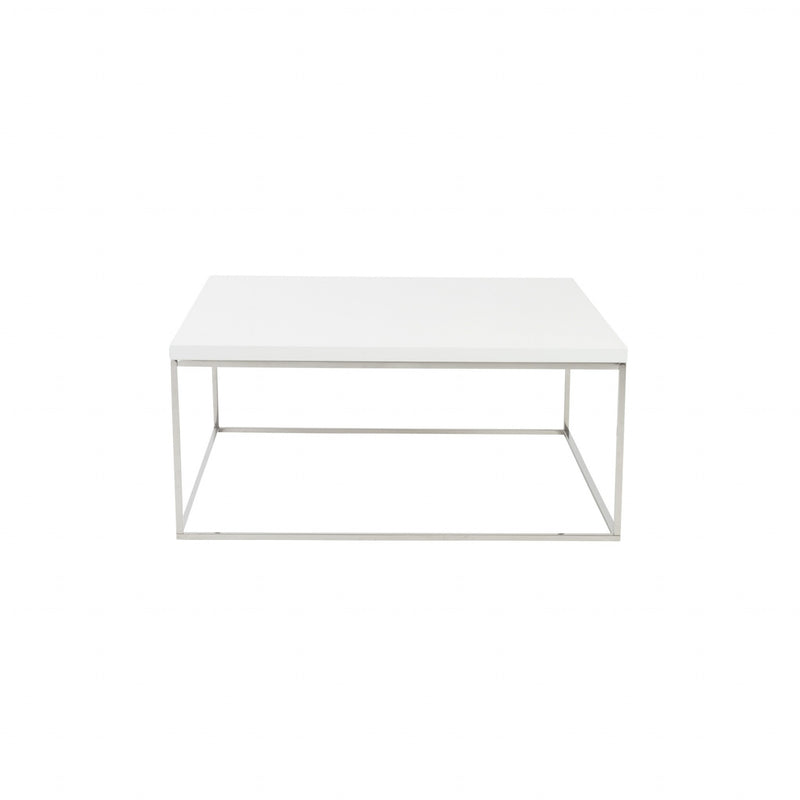 White and Chrome High Gloss Square Coffee Table By Homeroots | Coffee Tables | Modishstore