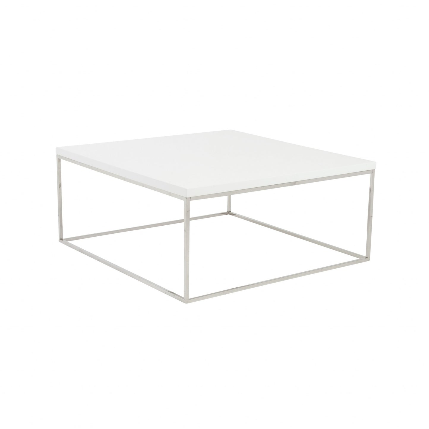 White and Chrome High Gloss Square Coffee Table By Homeroots | Coffee Tables | Modishstore - 2