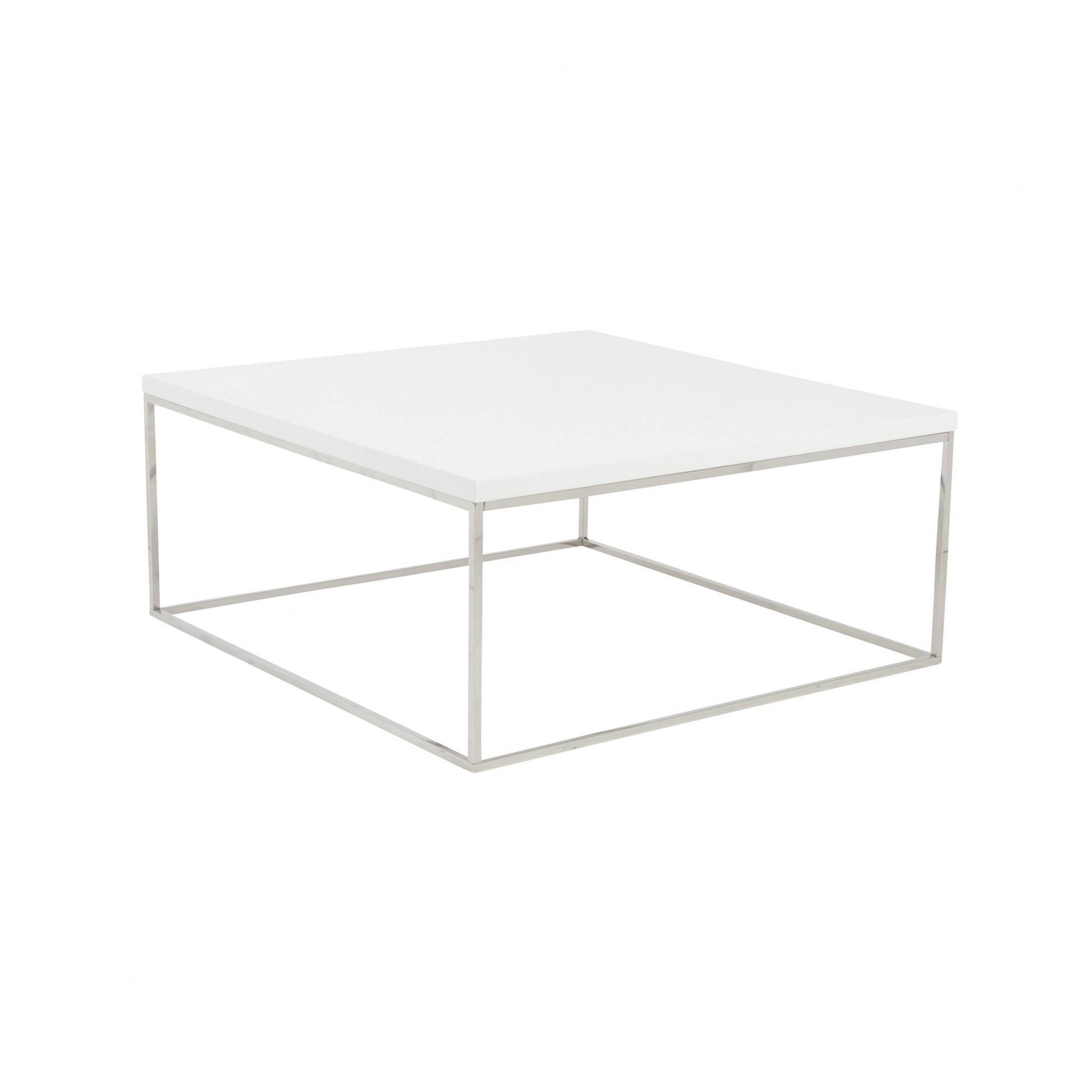 White and Chrome High Gloss Square Coffee Table By Homeroots | Coffee Tables | Modishstore - 2
