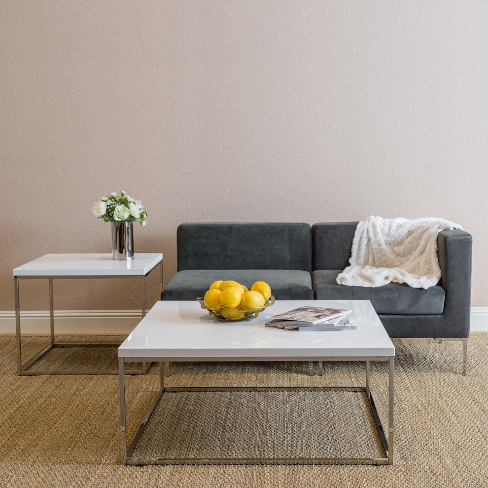 White and Chrome High Gloss Square Coffee Table By Homeroots | Coffee Tables | Modishstore - 7