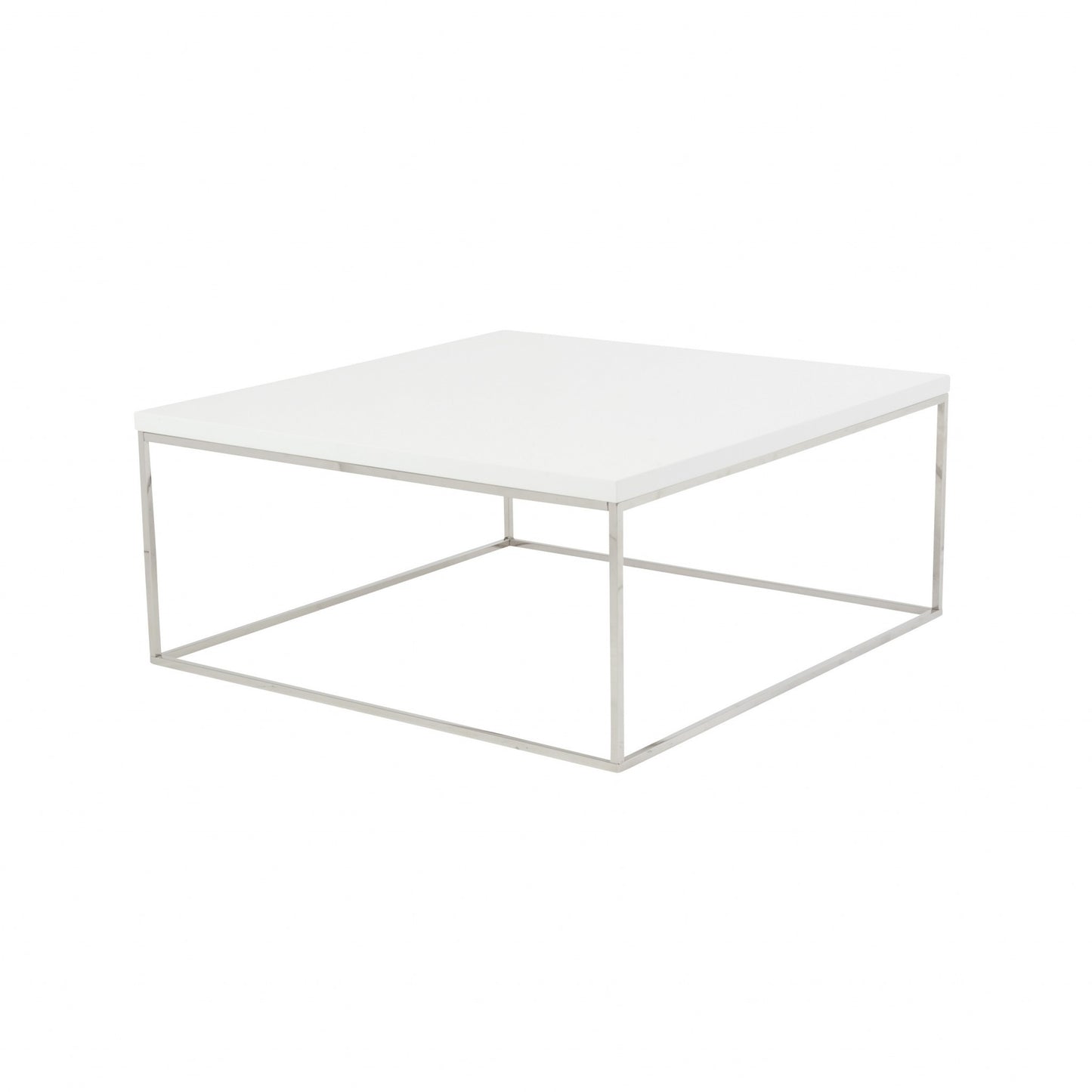 White and Chrome High Gloss Square Coffee Table By Homeroots | Coffee Tables | Modishstore - 3