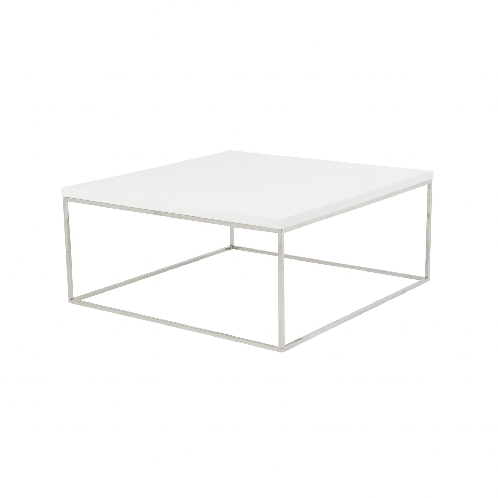 White and Chrome High Gloss Square Coffee Table By Homeroots | Coffee Tables | Modishstore - 3
