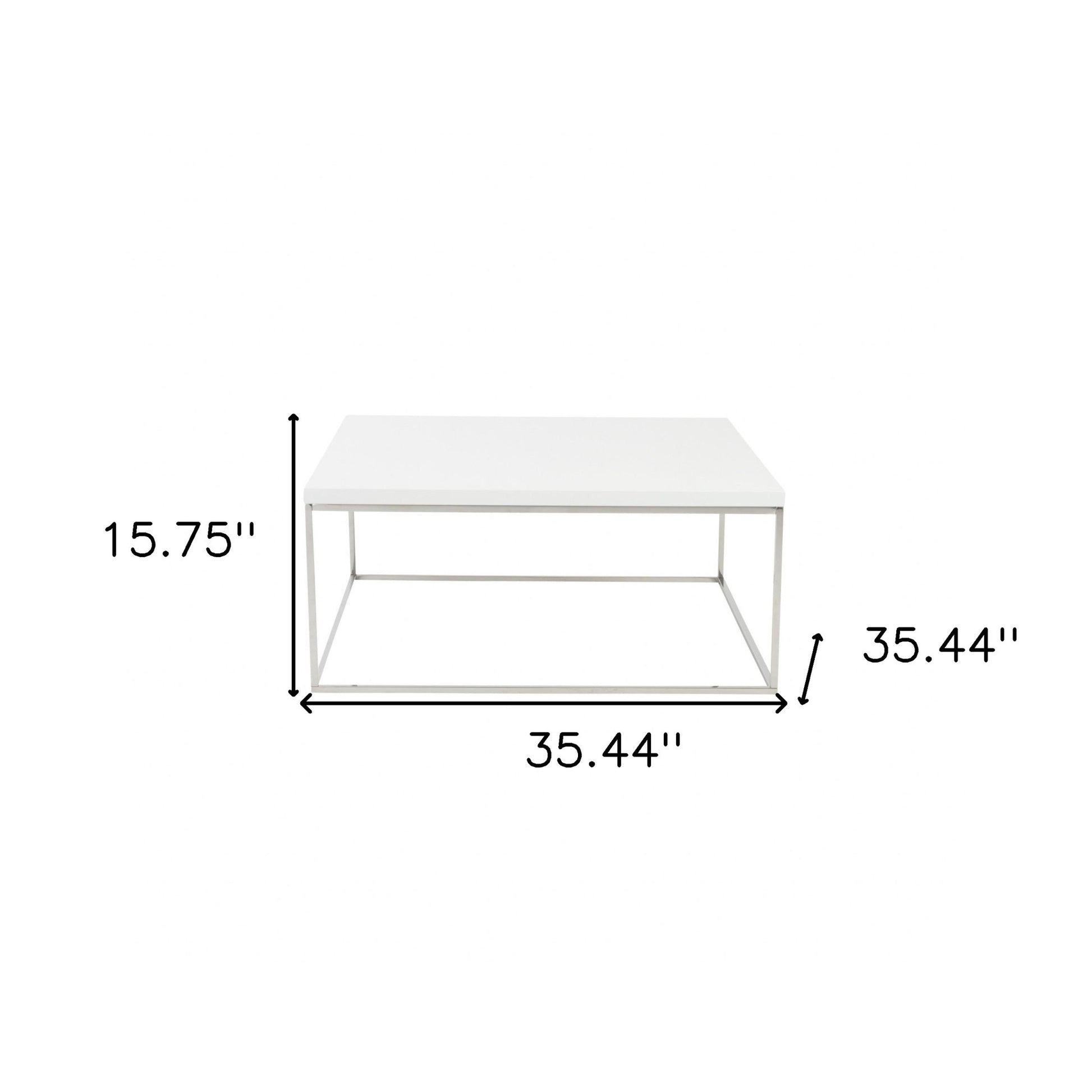 White and Chrome High Gloss Square Coffee Table By Homeroots | Coffee Tables | Modishstore - 8