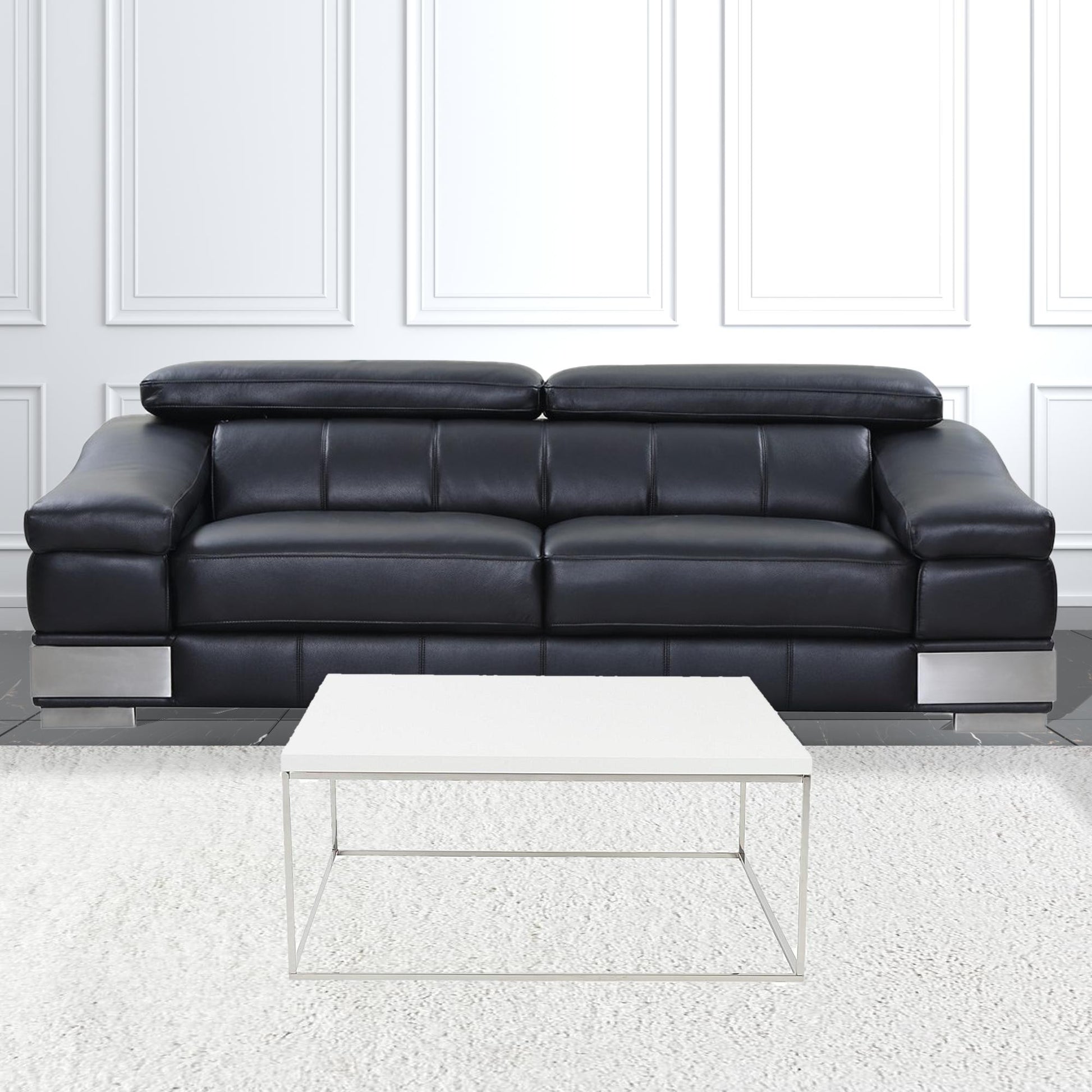 White and Chrome High Gloss Square Coffee Table By Homeroots | Coffee Tables | Modishstore - 4