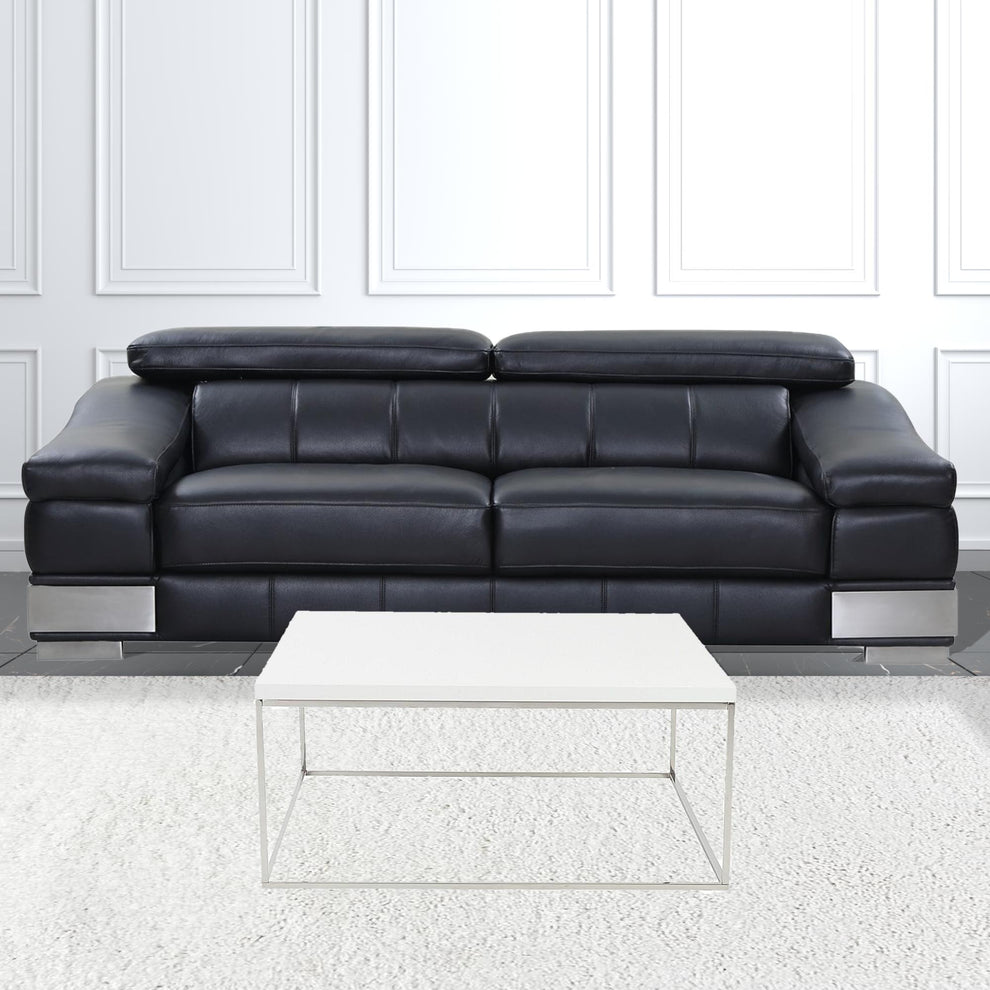 White and Chrome High Gloss Square Coffee Table By Homeroots | Coffee Tables | Modishstore - 4