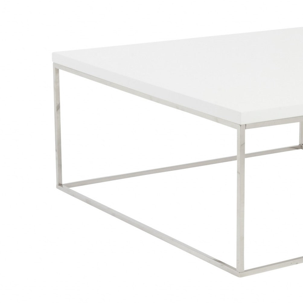 White and Chrome High Gloss Square Coffee Table By Homeroots | Coffee Tables | Modishstore - 5