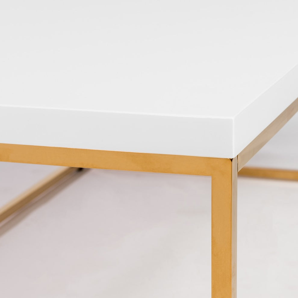 White and Gold High Gloss Coffee Table By Homeroots | Coffee Tables | Modishstore - 4