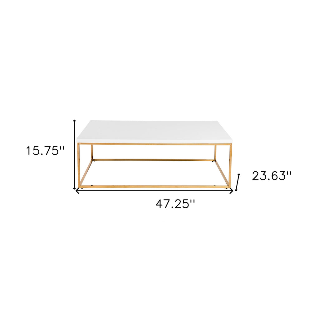 White and Gold High Gloss Coffee Table By Homeroots | Coffee Tables | Modishstore - 7