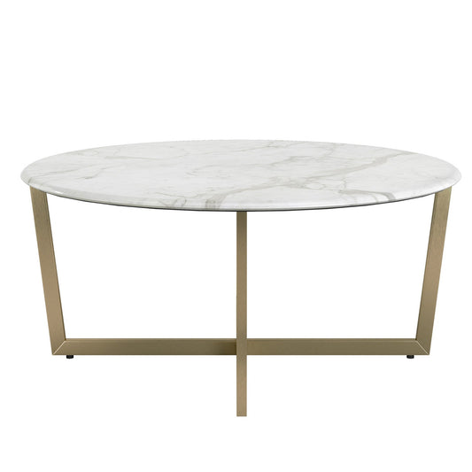 White on Gold Faux Marble Round Coffee Table By Homeroots | Coffee Tables | Modishstore