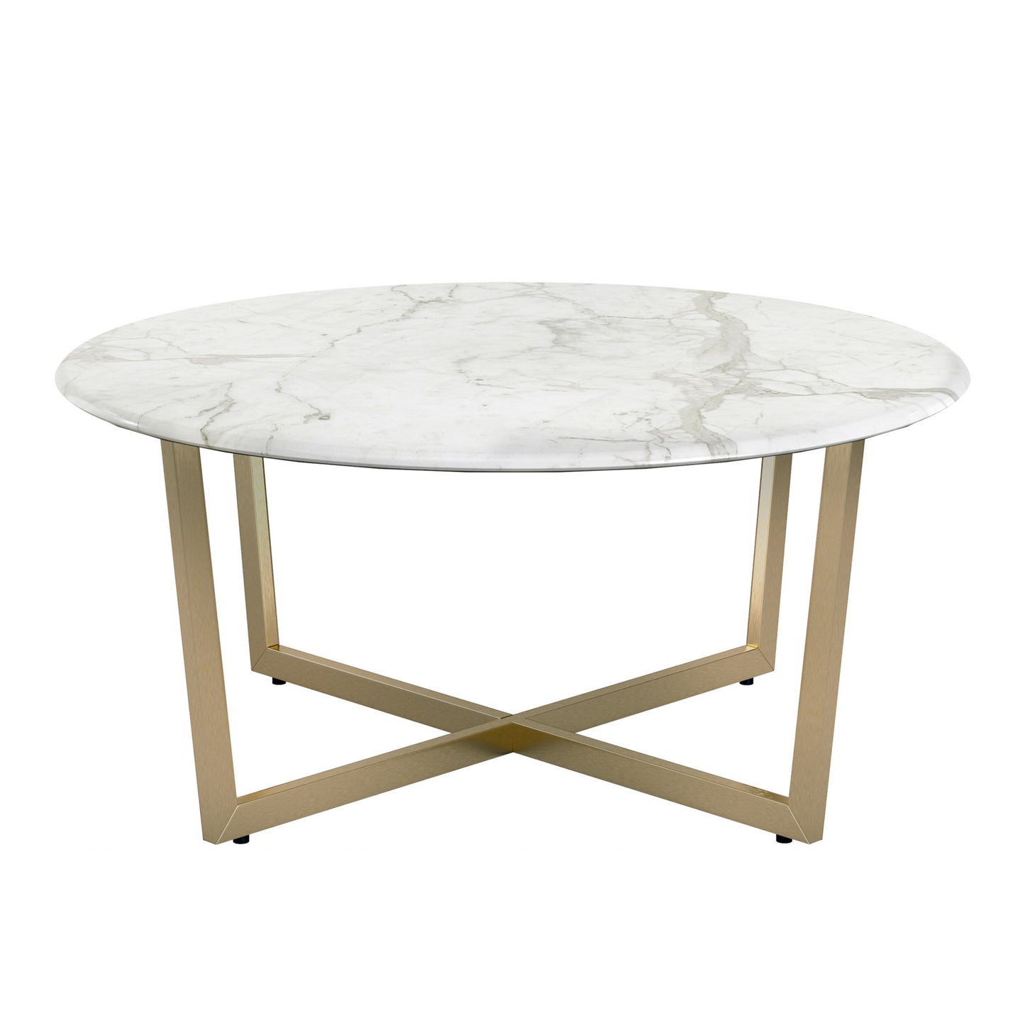 White on Gold Faux Marble Round Coffee Table By Homeroots