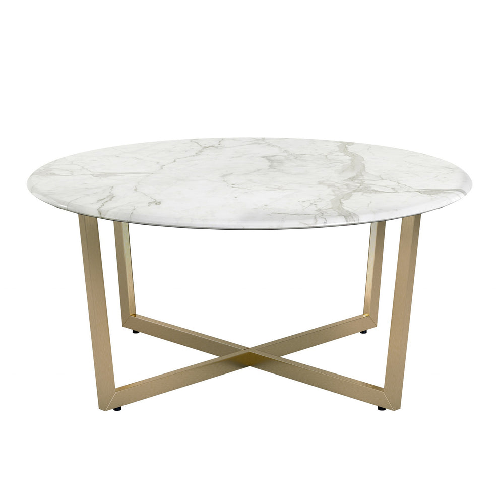 White on Gold Faux Marble Round Coffee Table By Homeroots | Coffee Tables | Modishstore - 2