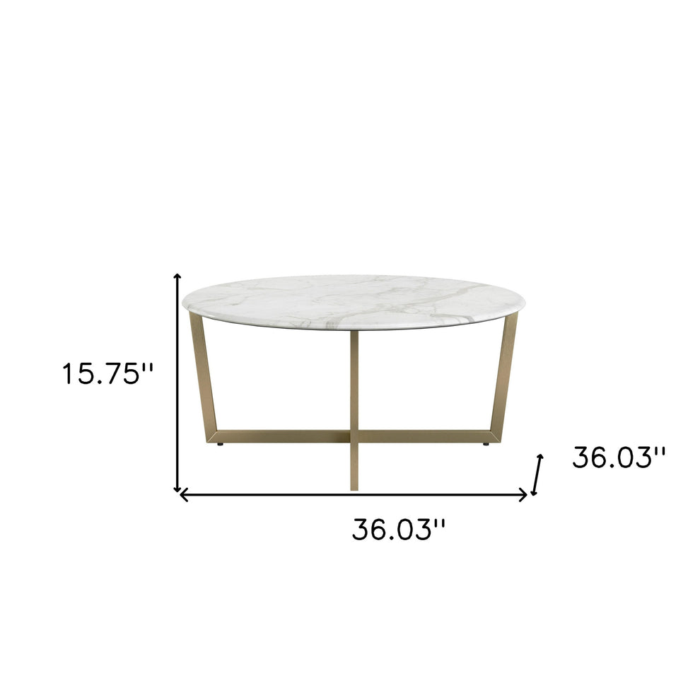 White on Gold Faux Marble Round Coffee Table By Homeroots | Coffee Tables | Modishstore - 5
