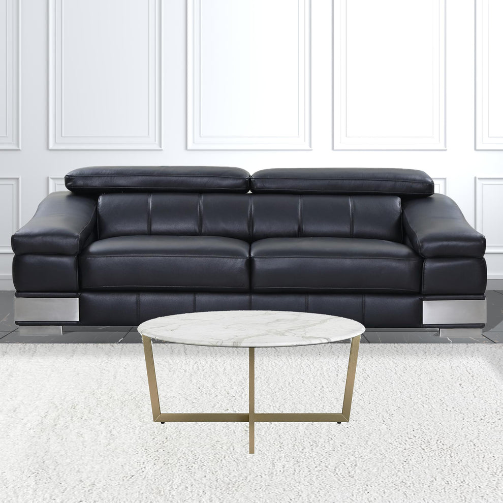 White on Gold Faux Marble Round Coffee Table By Homeroots | Coffee Tables | Modishstore - 4