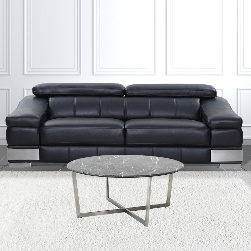 Black on Stainless Faux Marble Round Coffee Table By Homeroots | Coffee Tables | Modishstore - 6