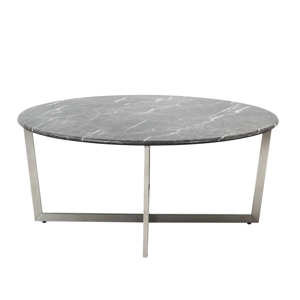 Black on Stainless Faux Marble Round Coffee Table By Homeroots | Coffee Tables | Modishstore