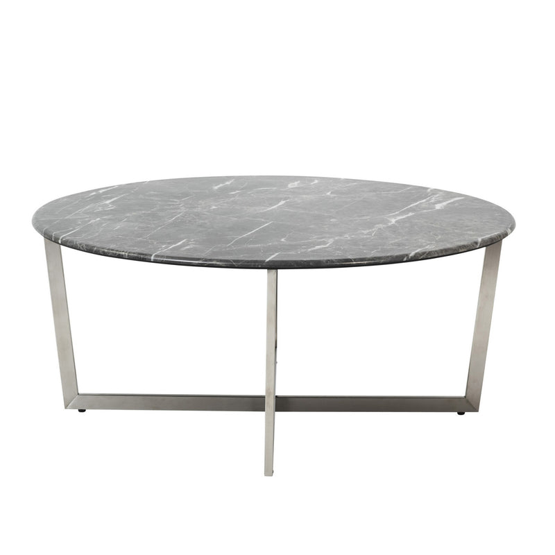 Black on Stainless Faux Marble Round Coffee Table By Homeroots | Coffee Tables | Modishstore