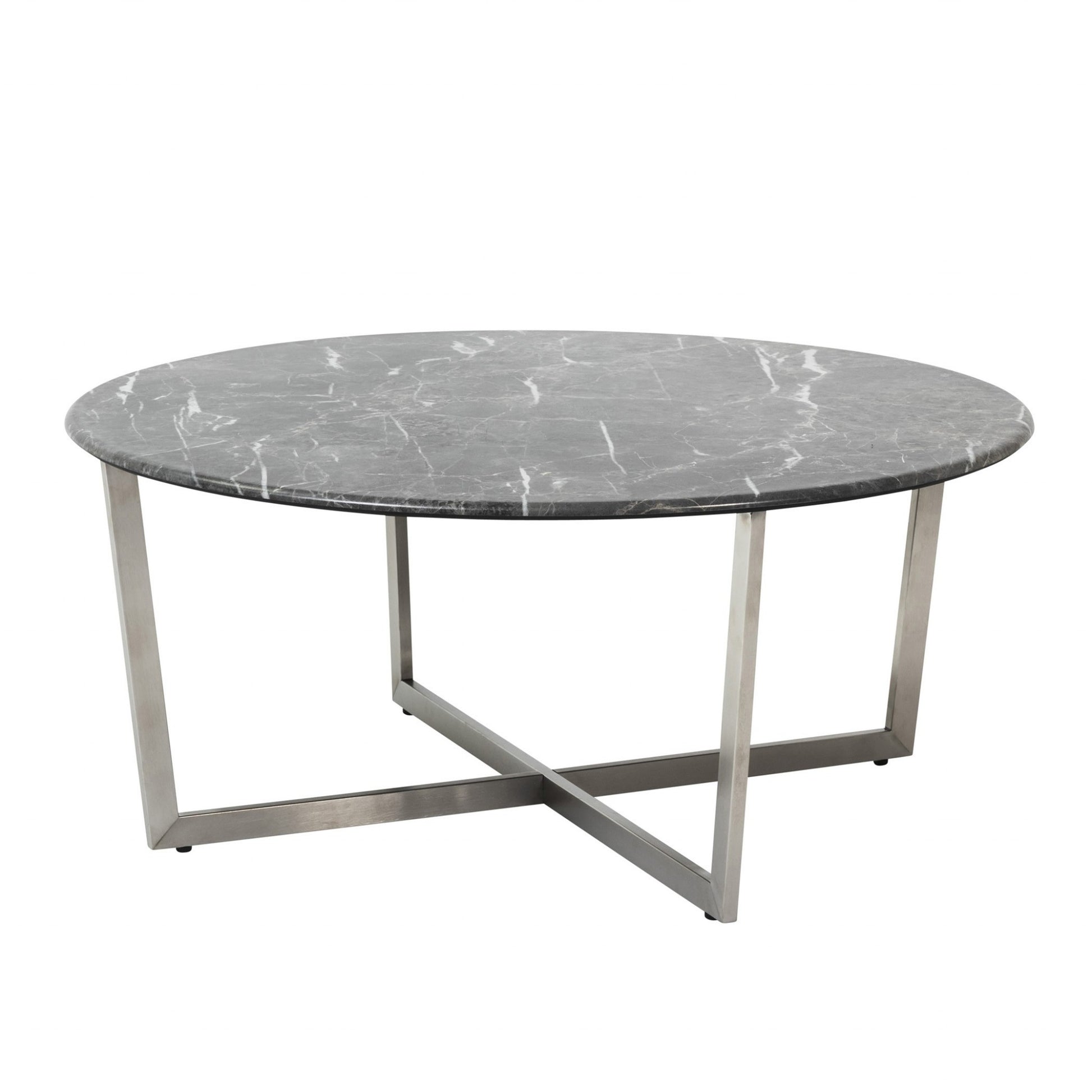Black on Stainless Faux Marble Round Coffee Table By Homeroots | Coffee Tables | Modishstore - 3