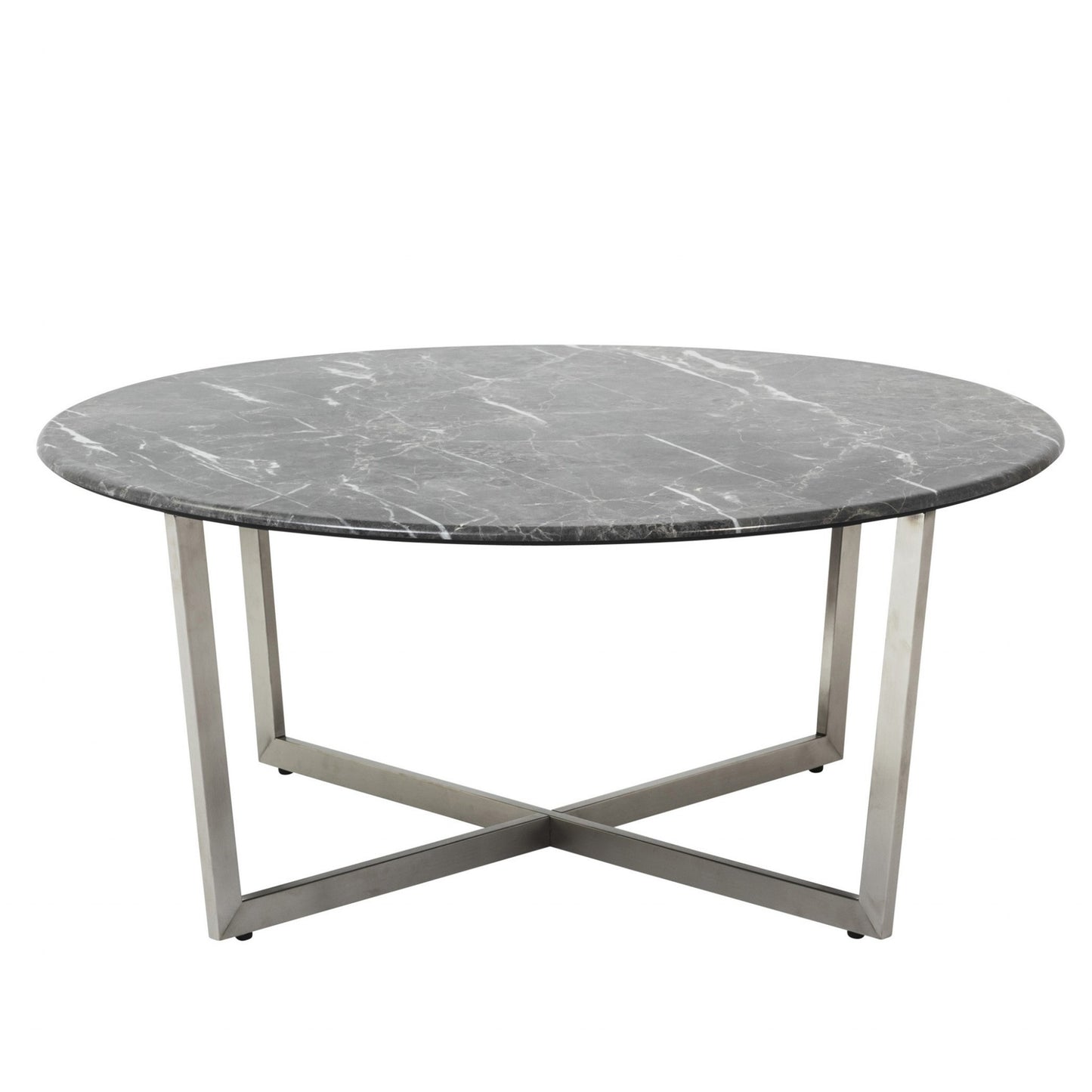 Black on Stainless Faux Marble Round Coffee Table By Homeroots | Coffee Tables | Modishstore - 4
