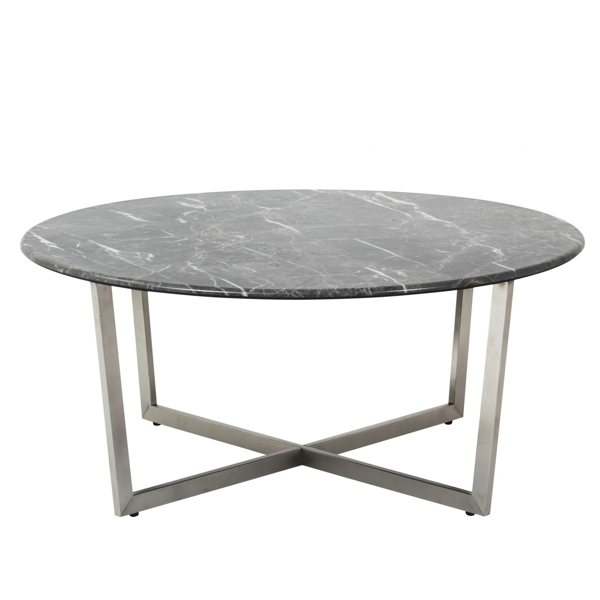 Black on Stainless Faux Marble Round Coffee Table By Homeroots | Coffee Tables | Modishstore - 4