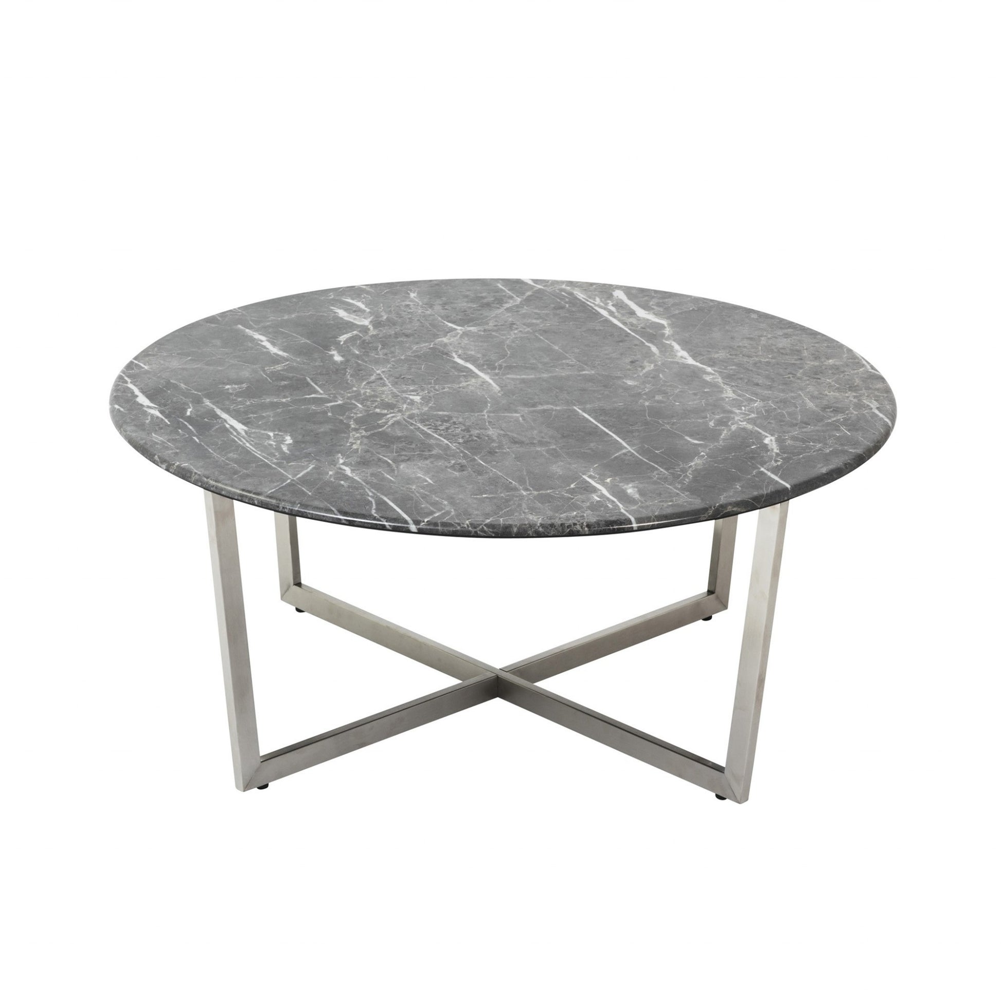 Black on Stainless Faux Marble Round Coffee Table By Homeroots | Coffee Tables | Modishstore - 5