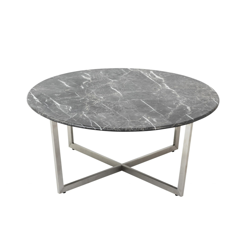 Black on Stainless Faux Marble Round Coffee Table By Homeroots | Coffee Tables | Modishstore - 5