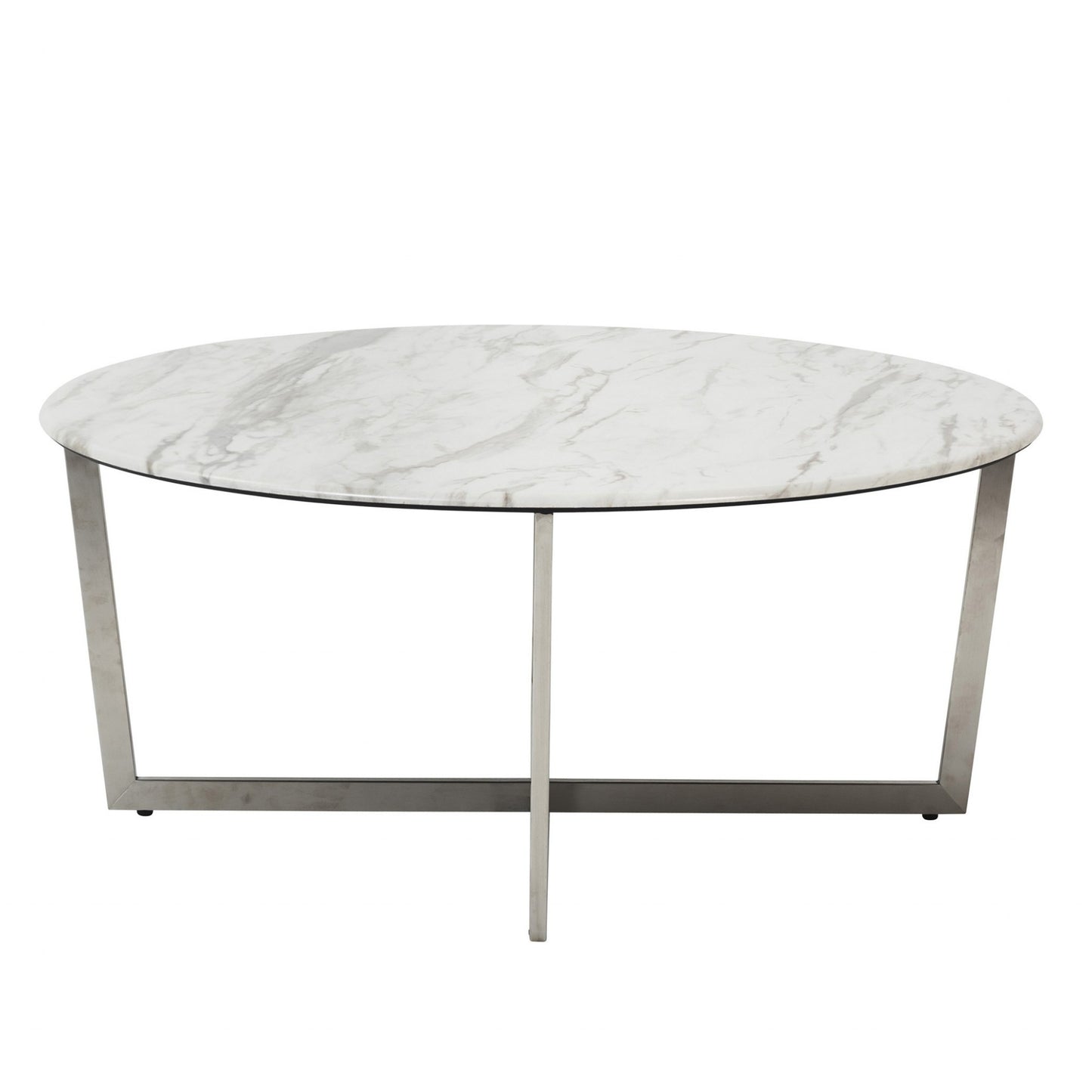 White on Stainless Faux Marble Round Coffee Table By Homeroots | Coffee Tables | Modishstore