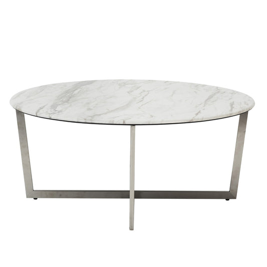 White on Stainless Faux Marble Round Coffee Table By Homeroots | Coffee Tables | Modishstore