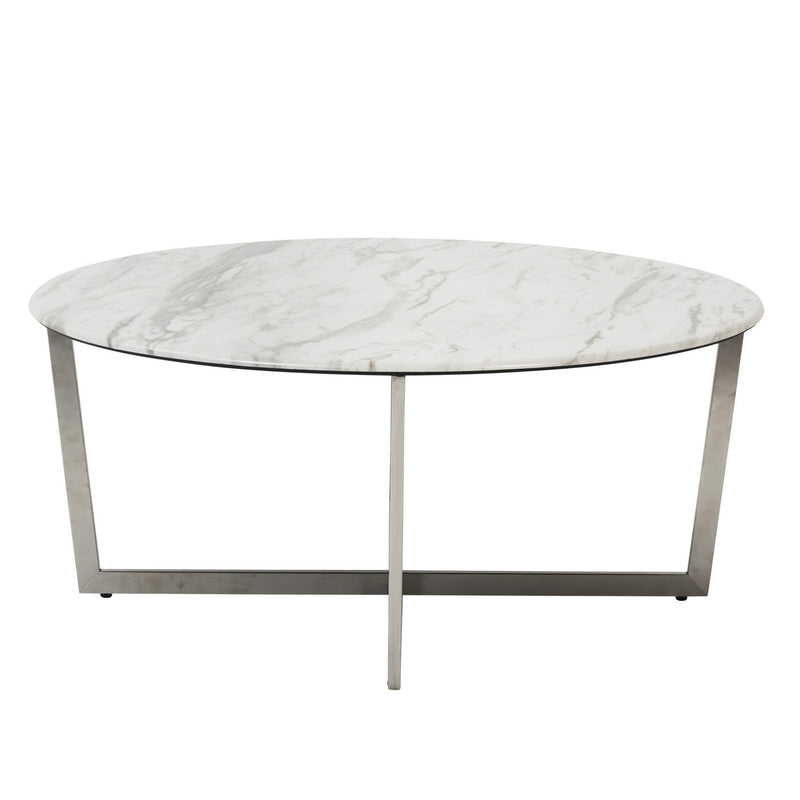White on Stainless Faux Marble Round Coffee Table By Homeroots | Coffee Tables | Modishstore