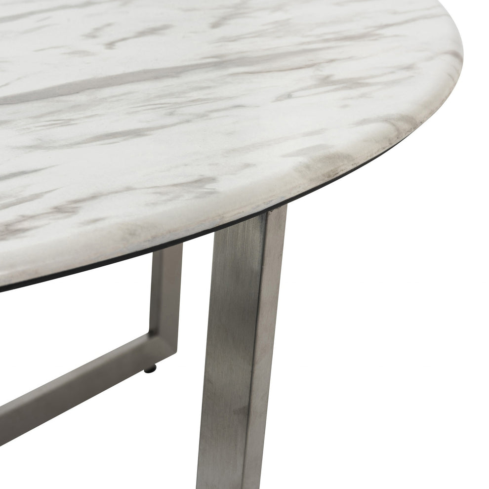 White on Stainless Faux Marble Round Coffee Table By Homeroots | Coffee Tables | Modishstore - 6