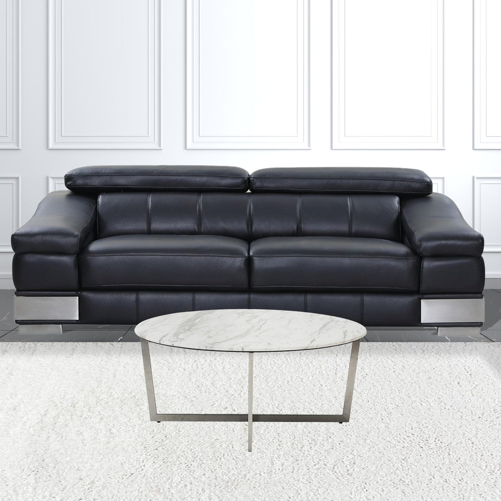 White on Stainless Faux Marble Round Coffee Table By Homeroots | Coffee Tables | Modishstore - 5