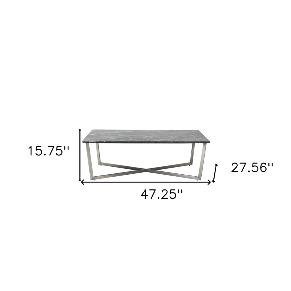 Black on Stainless Faux Marble Coffee Table By Homeroots | Coffee Tables | Modishstore - 9