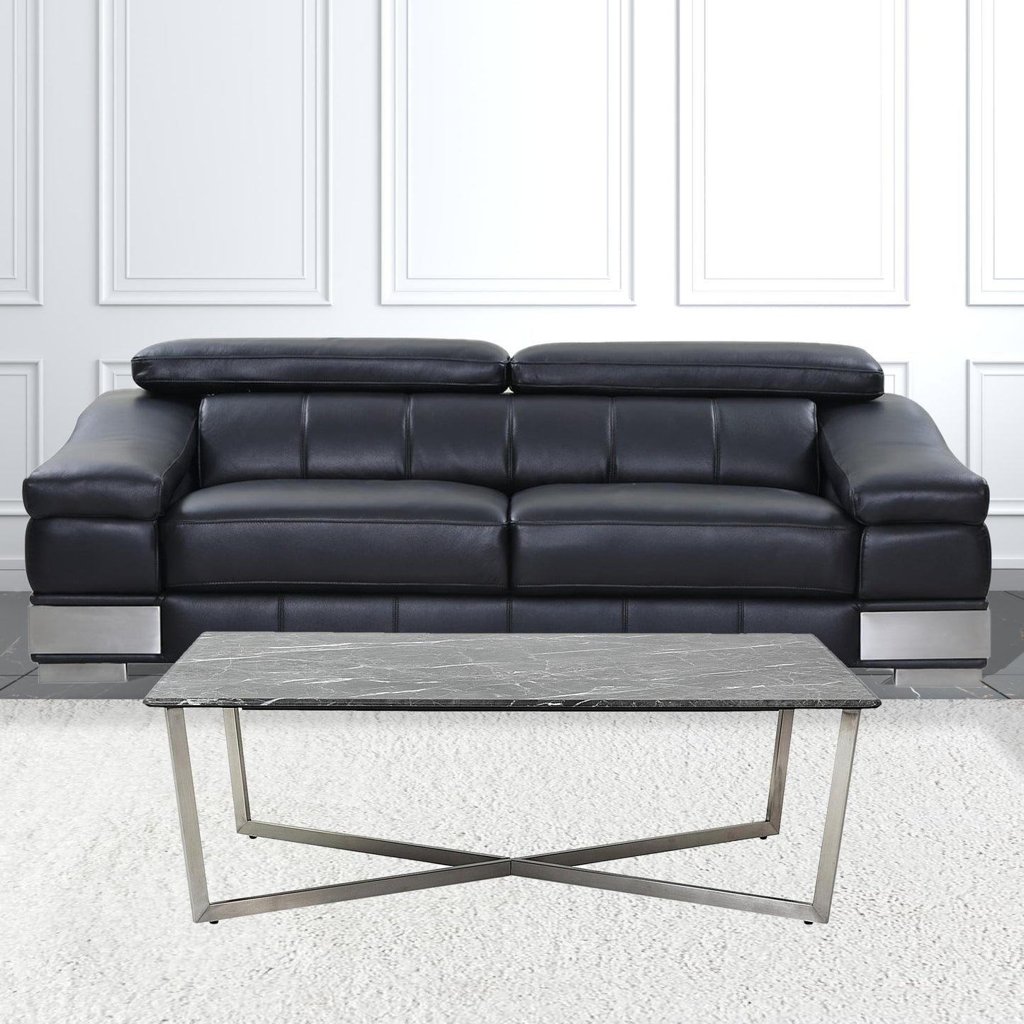 Black on Stainless Faux Marble Coffee Table By Homeroots | Coffee Tables | Modishstore - 6