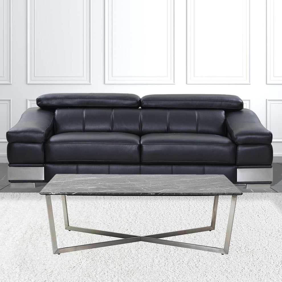 Black on Stainless Faux Marble Coffee Table By Homeroots | Coffee Tables | Modishstore - 6