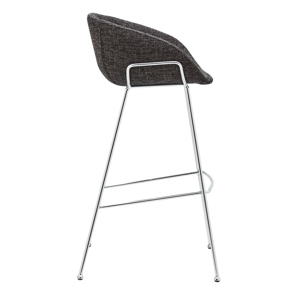 Set of Two Black and Chrome Scoop Bar Stools By Homeroots | Bar Stools | Modishstore - 3