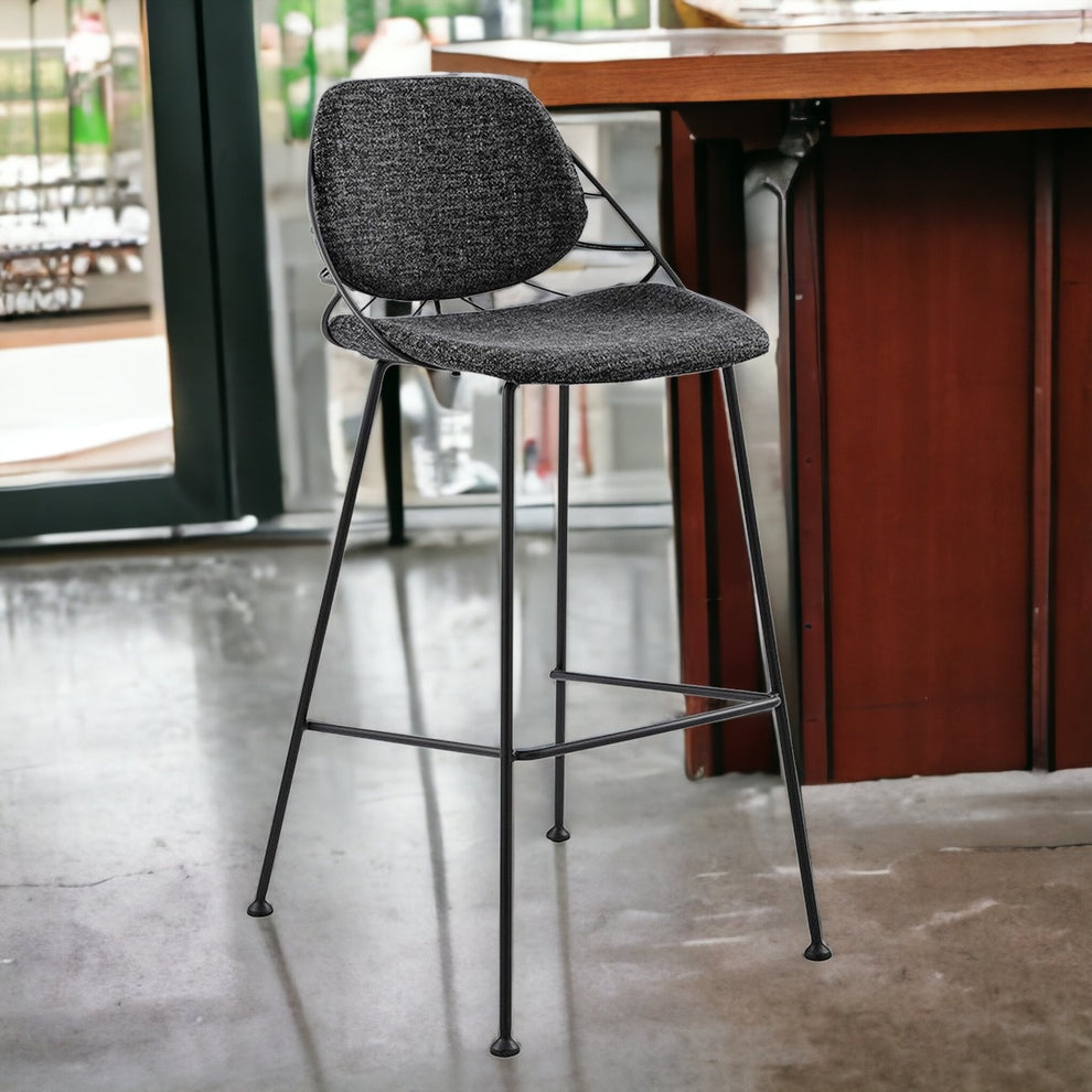 Set Of Two 40" Black Steel Low Back Bar Height Chairs With Footrest By Homeroots | Bar Stools | Modishstore - 2