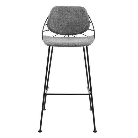 Set Of Two 40" Light Gray And Black Steel Low Back Bar Height Chairs With Footrest By Homeroots