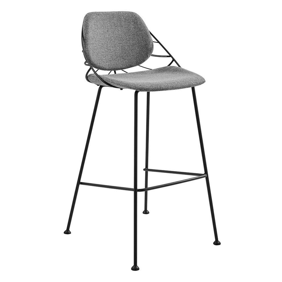 Set Of Two 40" Light Gray And Black Steel Low Back Bar Height Chairs With Footrest By Homeroots | Bar Stools | Modishstore - 3